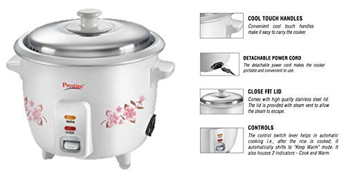 Prestige Delight Electric Rice Cooker PRWO 0.5 (300 watts) Cooks Upto 250 g Rice (White)