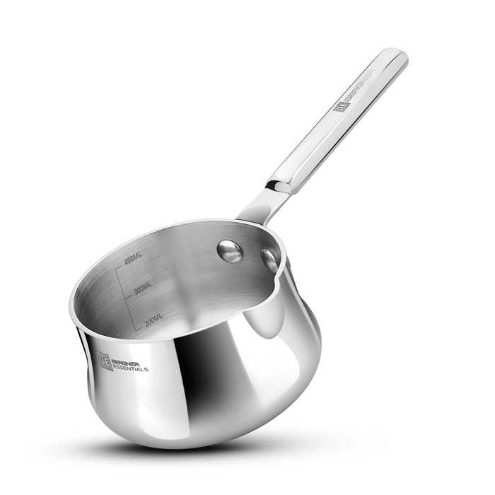 Bergner BE Bergner Essentials Tri-Ply Stainless Steel Coffee Warmer/Milk Warmer Pot with Handle, Measuring Scale Inside Pot, Induction & Gas Friendly, Silver, 5-Year Warranty by Bergner 10 Cm | 0.5 Ltr
