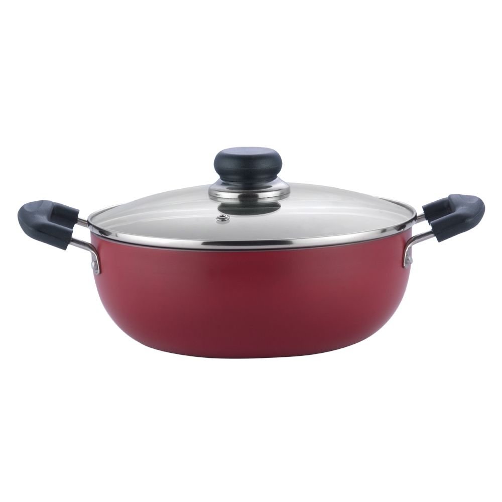Vinod Zest Non-Stick Deep Kadai With Glass Lid - 24 Cm, 3.1 Ltr (Induction Friendly)