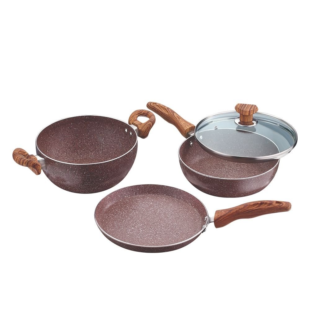 Vinod Beta Max Cookware Set - 3 Piece, Brown (Induction Friendly)