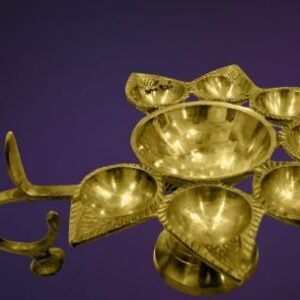 Brass Antique Polished 5 Faces Diya Aarti For Pooja