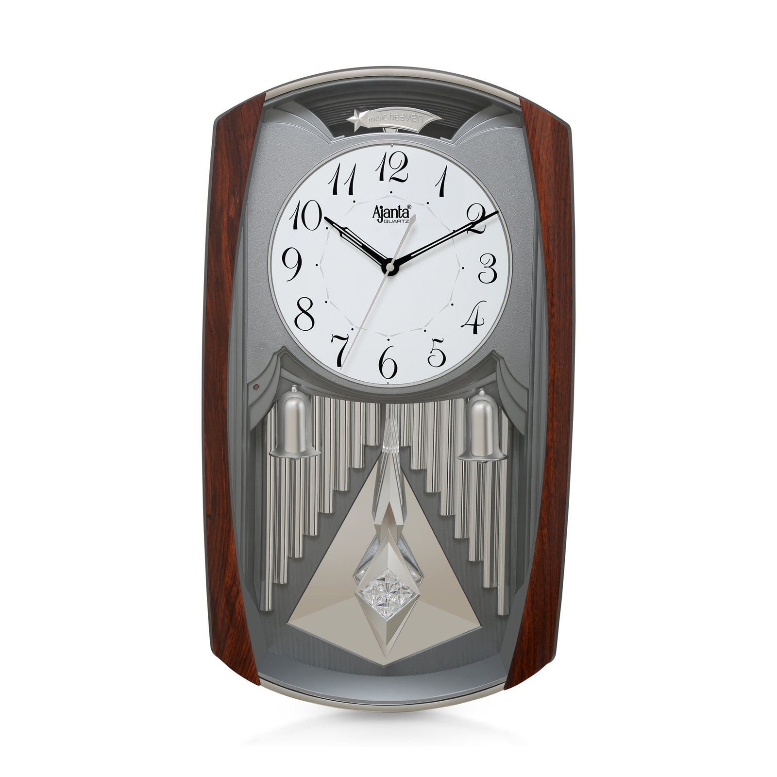Ajanta Orpat - Classic Musical Pendulum Quartz Wall Clock with Decorative Diamonds – 3227 – Silver