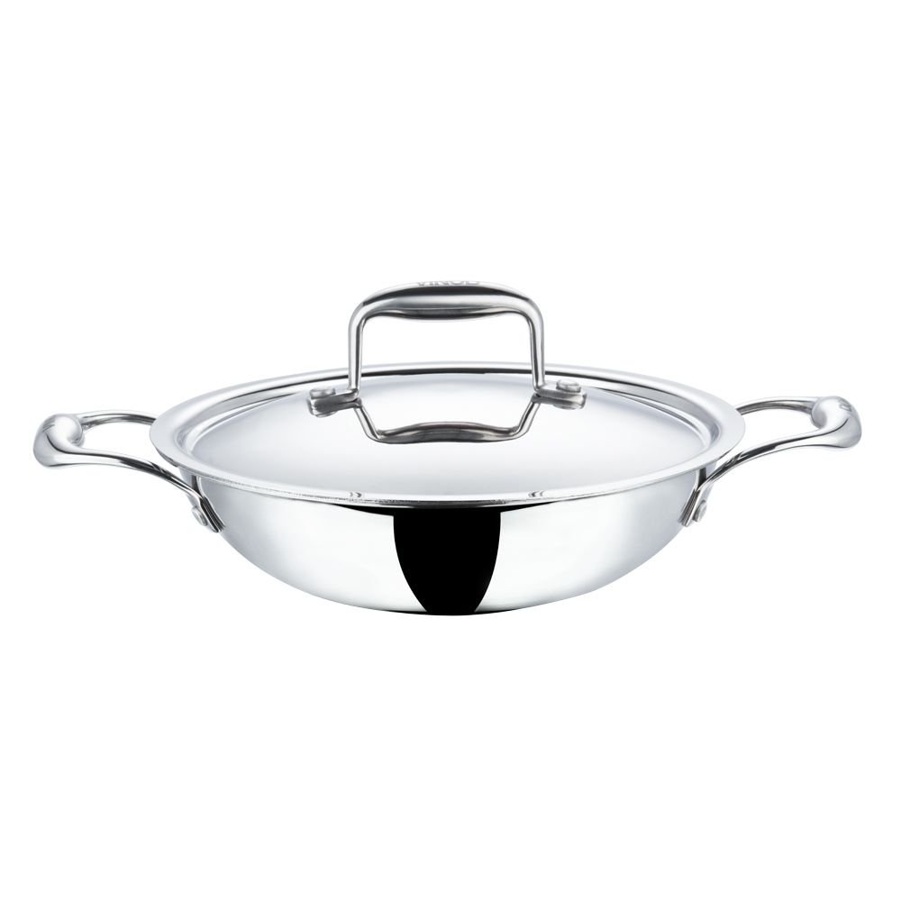 Vinod Platinum Triply Stainless Steel X Kadai - 22 Cm, 1.8 Ltr (Induction Friendly)