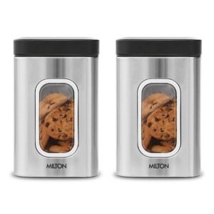 Milton Steel Clear Square Storage Jar, Set of 2, 1500 ml
