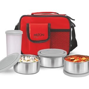 Milton Steel Combi Lunch Box with Tumbler, 4-Pieces, Red