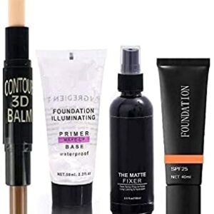 KAIASHA Professional's Face Makeup 1 Primer, 1 Fixer, 1 Contour Balm, 1 Luxury Foundation Combo