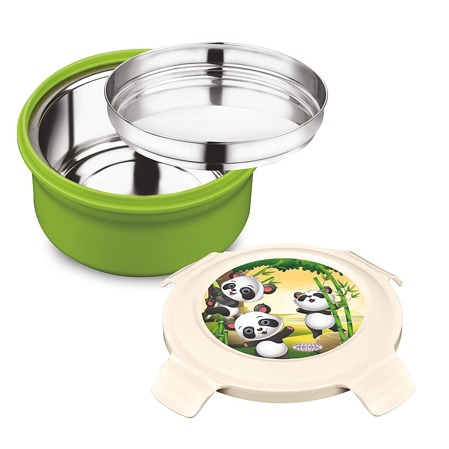 Asian Plastowares Perfect Lunch Box with Stainless Steel Linner (Kids) 425 ml Green