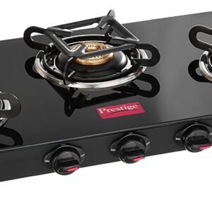 estige Marvel Glass Top 3 Burner Gas Stove, Manual Ignition, Black