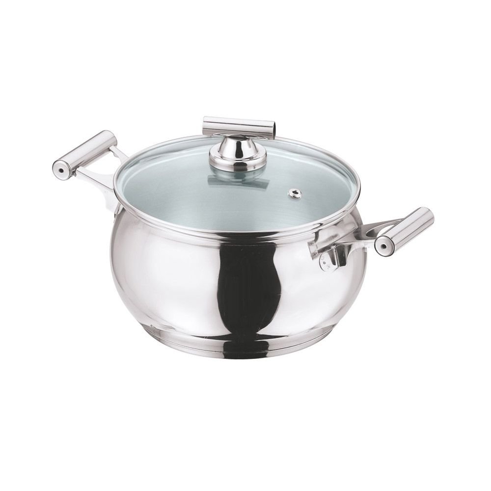 Vinod Stainless Steel Sicily Casserole With Glass Lid - 20 Cm, 4 Ltr (Induction Friendly)