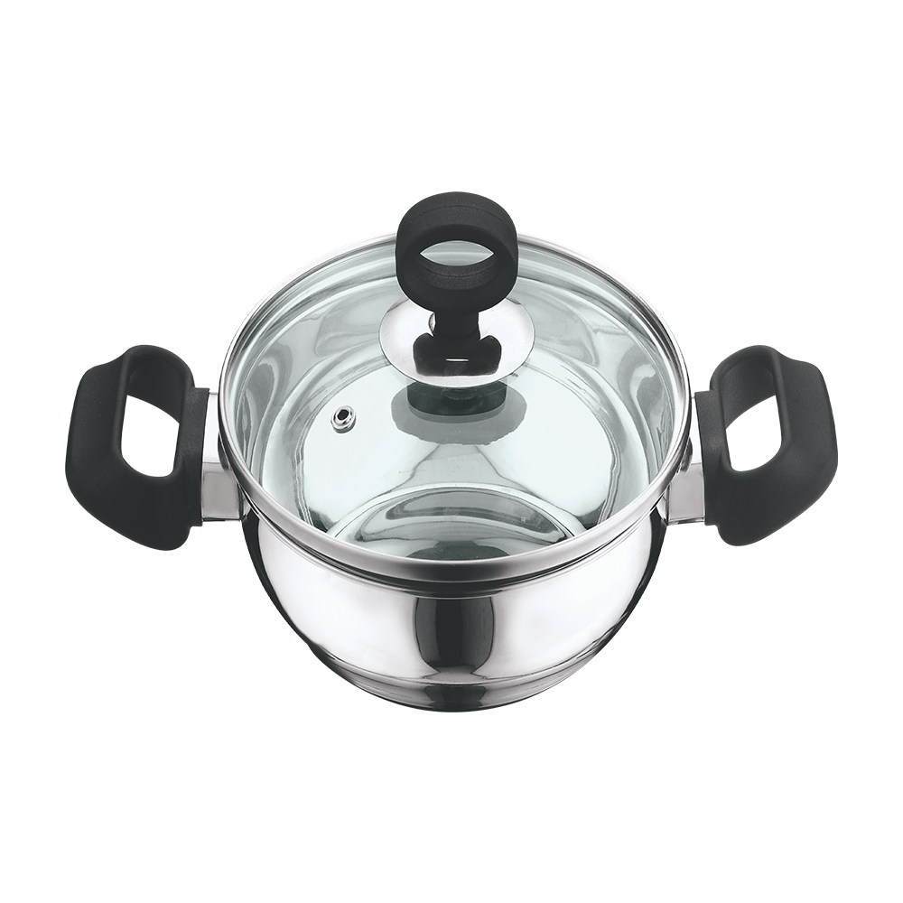 Vinod Stainless Steel Deluxe Kadai With Glass Lid - 22 Cm, 2.4 Ltr (Induction Friendly)