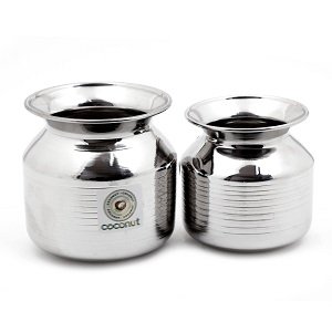 Coconut Stainless Steel L4 Tirpur Chambu/Lota/Kalash (Heavy Guage)- Set of 2 Piece- 350ML & 500ML