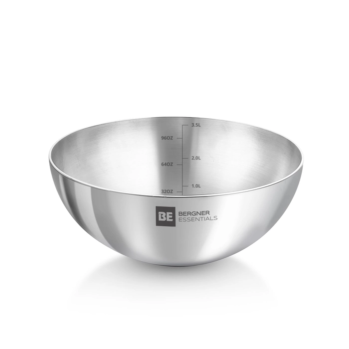 BERGNER BE Essentials Tri-Ply Stainless Steel Tasra, Steel Kadai/Tasla without Handle, Even Heat Distribution, Easy to Clean, Gas Stove Compatible, Silver, 5-Year Warranty 18 Cm | 1 Ltr