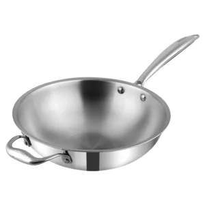 Vinod Platinum Triply Stainless Steel Wok - 26 Cm (Induction Friendly)