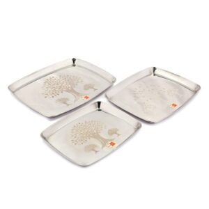 JackPot SS Tray | For Gifting  (Stainless Steel Tray Laser Design Rectangle Serving Tray)
