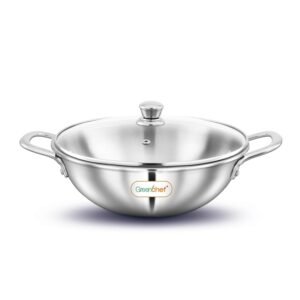 GREENCHEF TRIPLY COOKEARES FUSION KADAI 32CM WITH GLASS LID