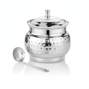 Kitchen Mart Stainless Steel XL Hammered Ghee Pot with Lid and Spoon