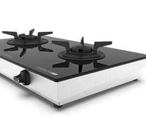 Ultra Optiflame 70%+ Efficient Glass Top Gas Stove 2 Forged Brass Burners, 10-Year Warranty