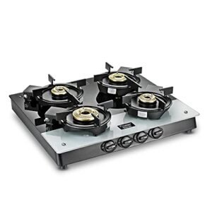 Prestige Svachh Duo GTSD 04 SQ Toughened Glass with Liftable 4 Burners Gas Stove, Black, Manual Ignition