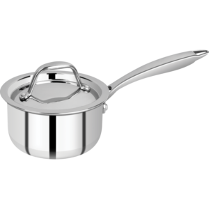 Bergner Argent-Mini Premium Triply Stainless Steel Saucepan/ Tea Pan with Lid, 12 cm, 0.8 Litres, Durable Stay Cool Cast Handles, Flared Rim, Heavy Bottom, Induction and Gas Ready, Silver