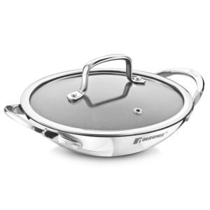 Bergner Argent Samsara Triply Stainless Steel Appachetty 21cms with Glass Lid