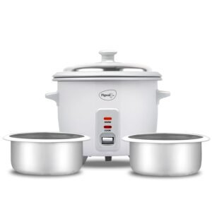 Pigeon Inox Rice Cooker | 1 Litre | Stainless Steel Lid | Aluminium Cooking Pot | Measuring Cup & Spatula