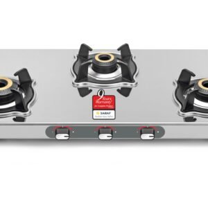 Sujata Majestic 3 Burner Stainless Steel Gas Stove | 9 Yr Warranty | SABAF | ISI | LPG & PNG