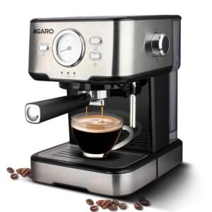 AGARO Imperial 15-Bar Espresso Coffee Maker Machine with Milk Frother, 1100W - Silver
