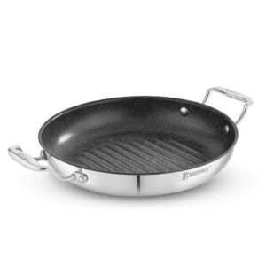 BERGNER Argent Samsara 26cm Grill Pan – Tri-Ply Stainless Steel with Quantanium Non-Stick Coating