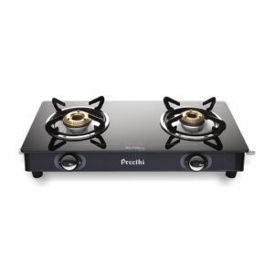 Preethi Blu Flame Smart Glass top 2 Burner Gas Stove (Black, Manual)