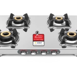 Sujata Majestic 4 Burner Gas Stove | Steel Body, SABAF, 9 Yr Warranty