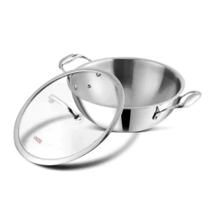 Vinod Platinum Triply Stainless Steel Extra Deep Kadai With Lid
