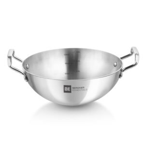 BERGNER BE Essential TriPly Stainless Steel Extra Deep Kadai/Indian Wok, Kadhai, Even Heat Distribution, Consumes Less Oil, Easy to Clean, Gas Stove Compatible, 5-Year Warranty