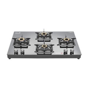 Sujata Maestro Premium Cross Gas Stove | 4 Burners | 9 Year Warranty | 360° Rotating Brass Nozzle | Black