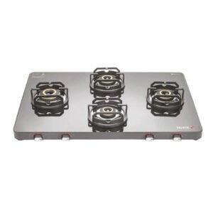 Sujata Premium Stellar Cross 4 Burner Gas Stove | Glass Tops | Heavy Duty Brass Burners for Modern Kitchen