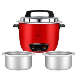 Pigeon Ruby Electric Rice cooker | 1.8 L | Stainless Steel Lid | Measuring Cup | Spatula | Red