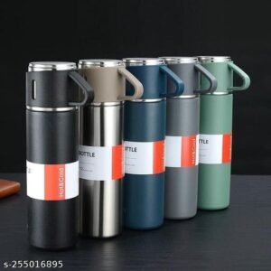 Stainless Steel Vacuum Flask and Flask Set, 3 Steel Cups with Flask Combo, Size-500ML, Odorless & Keeps Liquid Cold/Hot, Ideal Gift for Diwali and Birthday Gift Return Gift