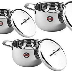 Embassy Stainless Steel Ruby Cooking & Serving Dish Pot Set of 3, 1 Ltr, 1.4 Ltrs, 1.8 Ltrs; Sizes 1-3