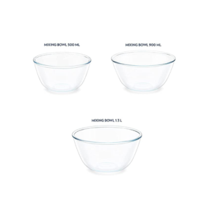 Borosil Serving & Mixing Glass Bowls Set of 3 (500 ml + 900 ml + 1.3 L)